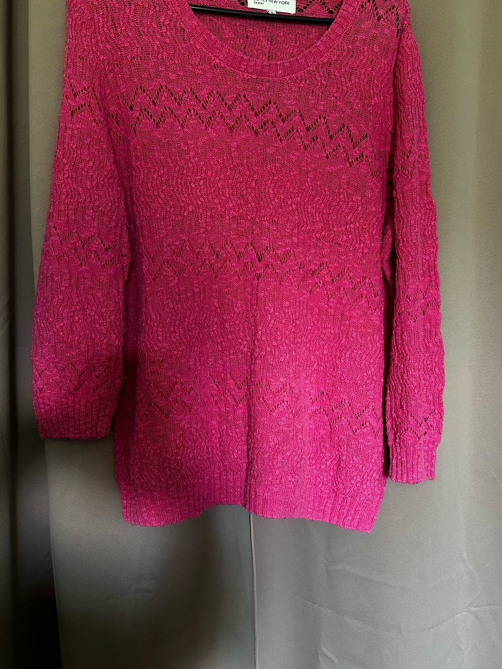 Jones New York Open-Knit Crewneck Sweater - Hot Pink